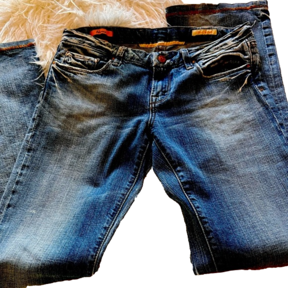 Vigoss Adriana Low Cut Distressed Flare Leg Jeans, 5-Pocket w/ Belt Loops